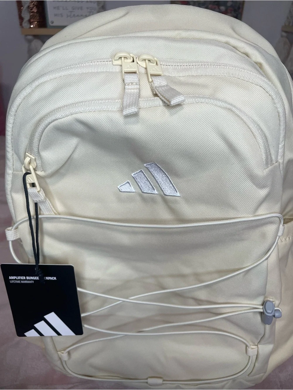 adidas Cream/Off-White Backpack with Bungee Front